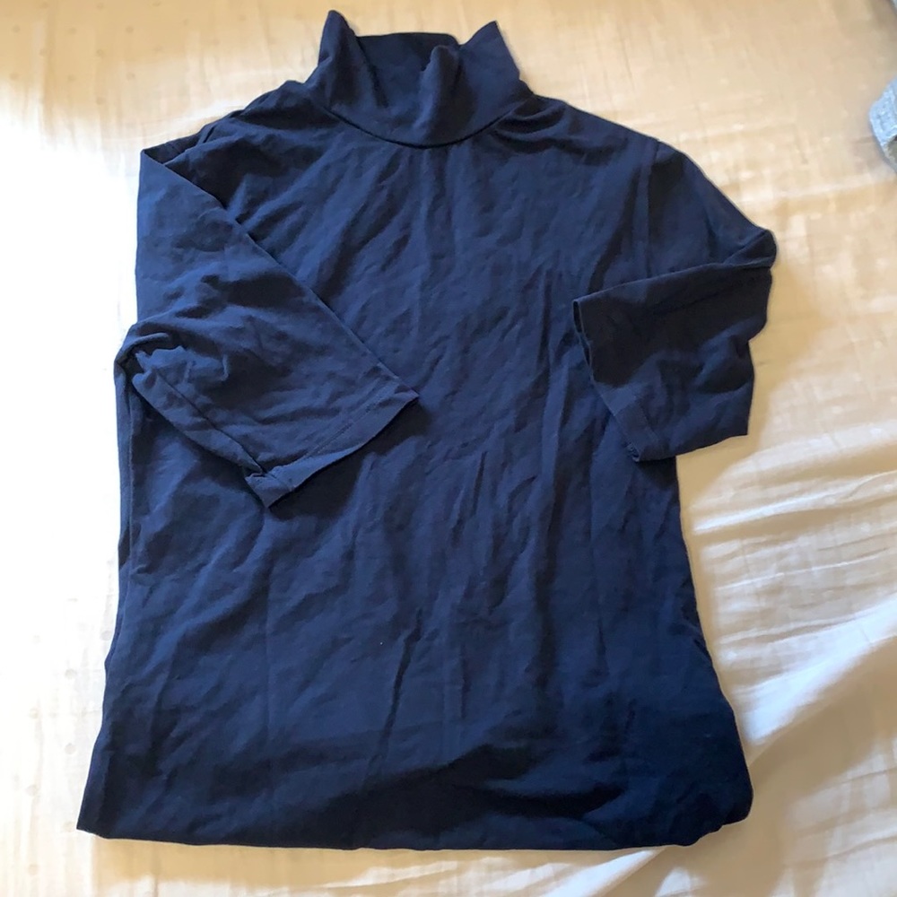 Women’s Navy Blue Turtleneck Mid-Sleeve Top